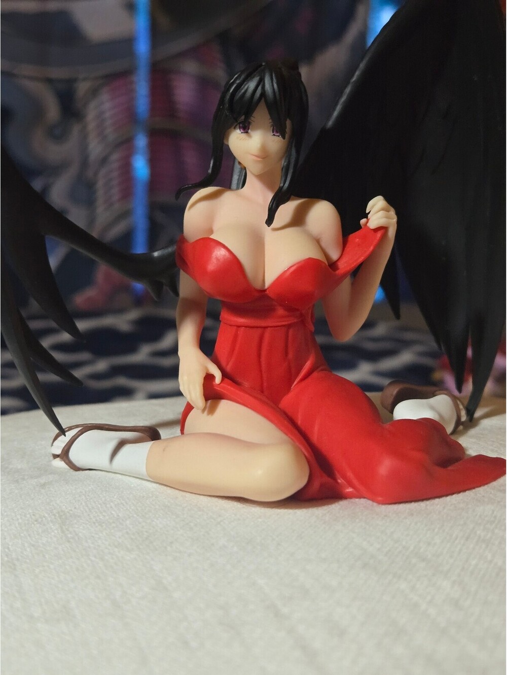 High School DxD Akeno Collectible Figure in Red Dress with Black Wings